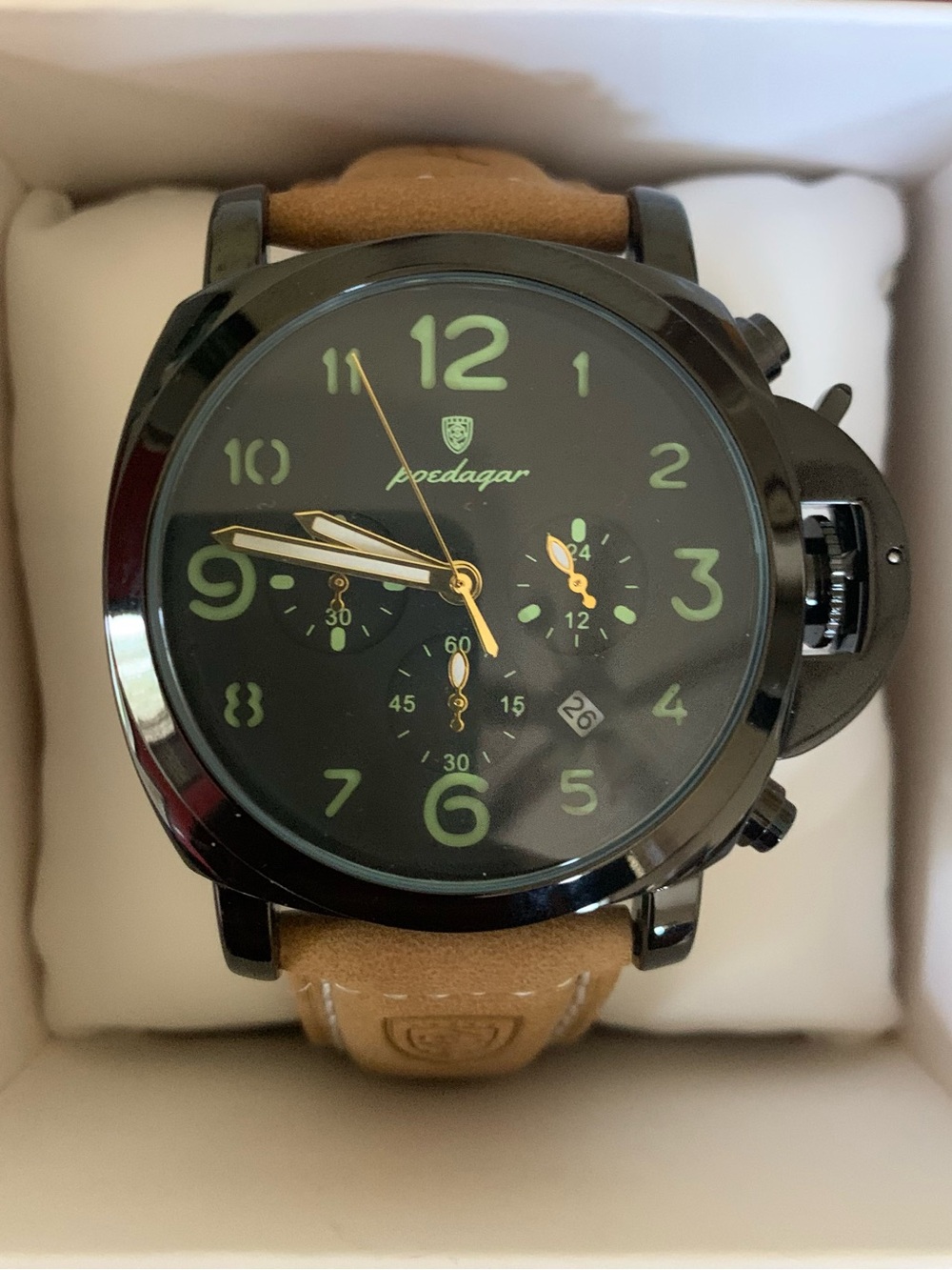 Men’s Black Case Brown Strap Watch